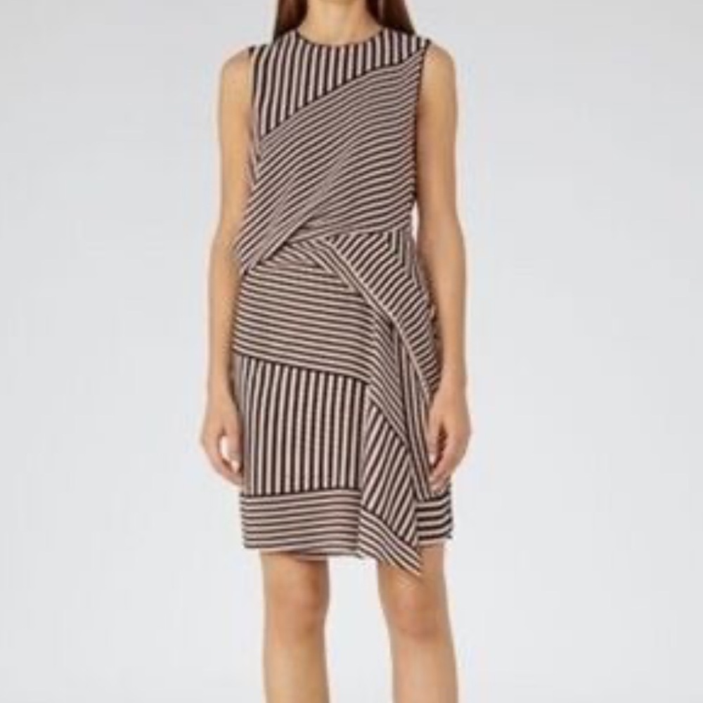 Reiss Black and Cream Asymmetrical Sheath Dress